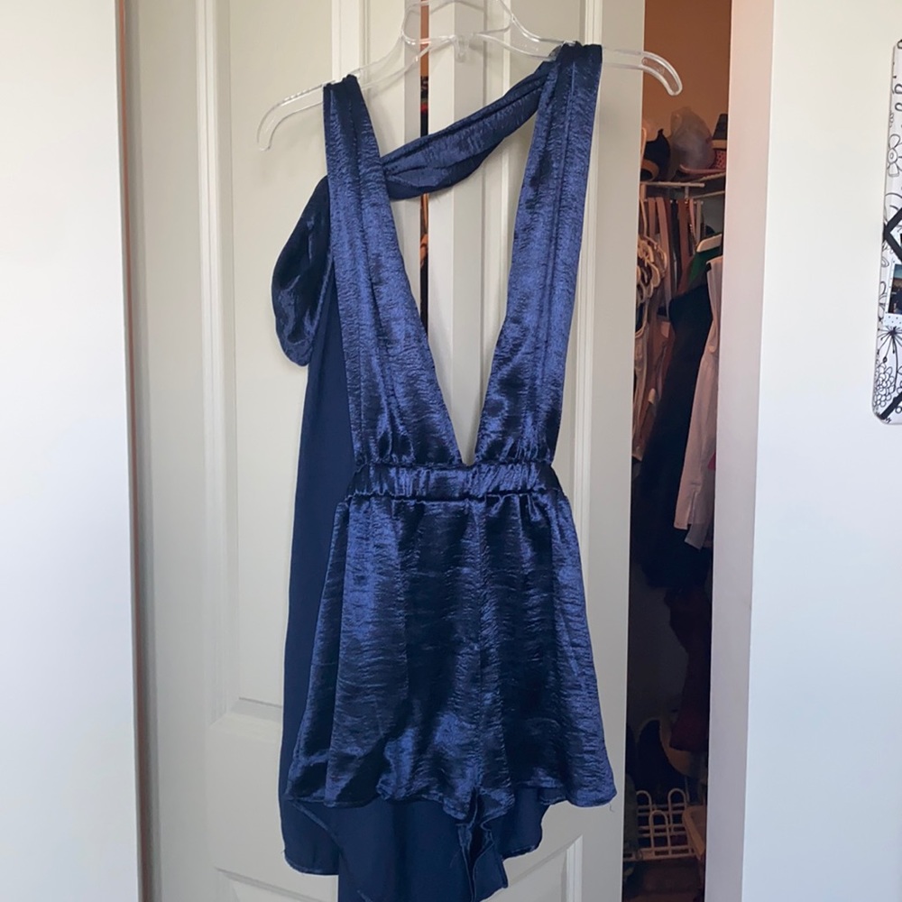 Midnight Blue Silk Small Romper